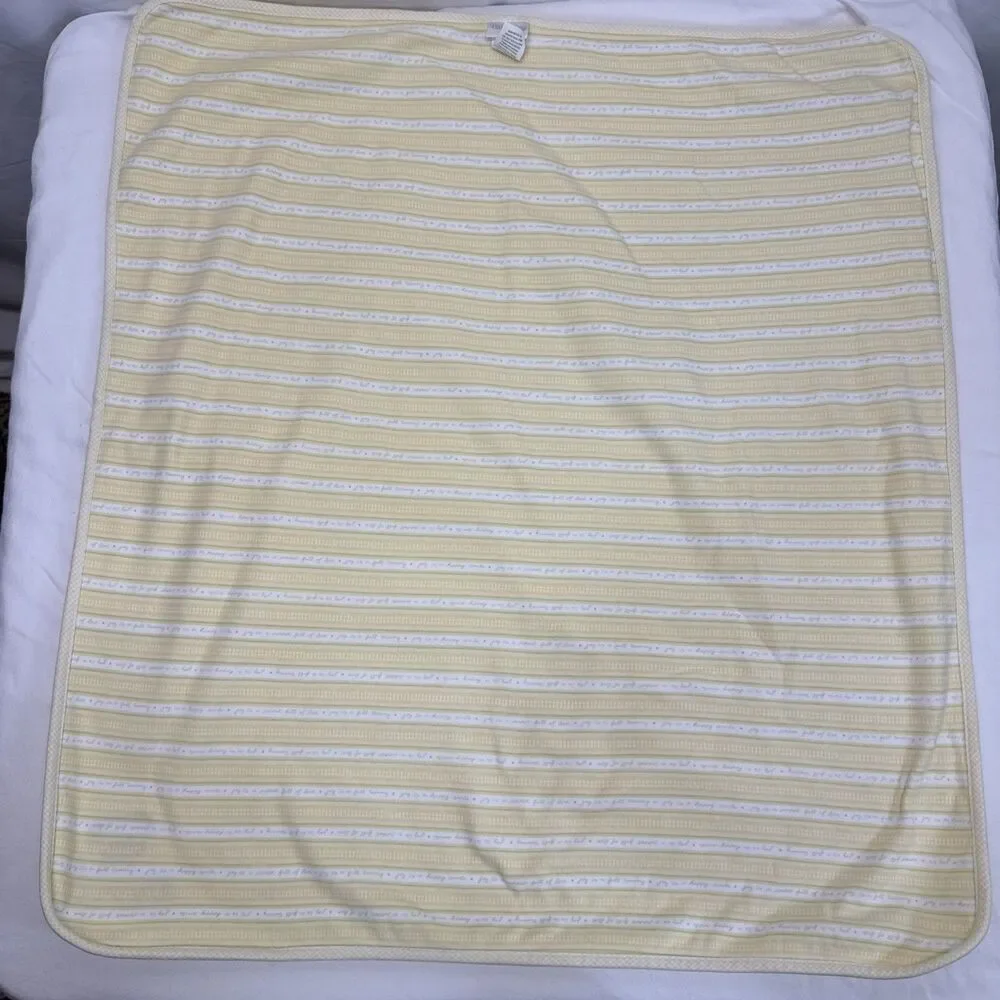 Carters Bear Baby Blanket Yellow Stripe Pacifier Cotton Reversible Joy Vtg